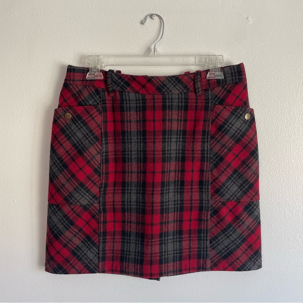 Vtg Eddie Bauer Wool Skirt Tartan Plaid Womens Size 4 Red Academia Holidays